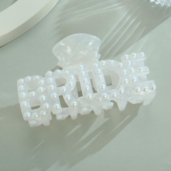Pearl Bridal Hair Clips Women Thick Hair Monogram Claw Clip Wedding Accessory main image 4